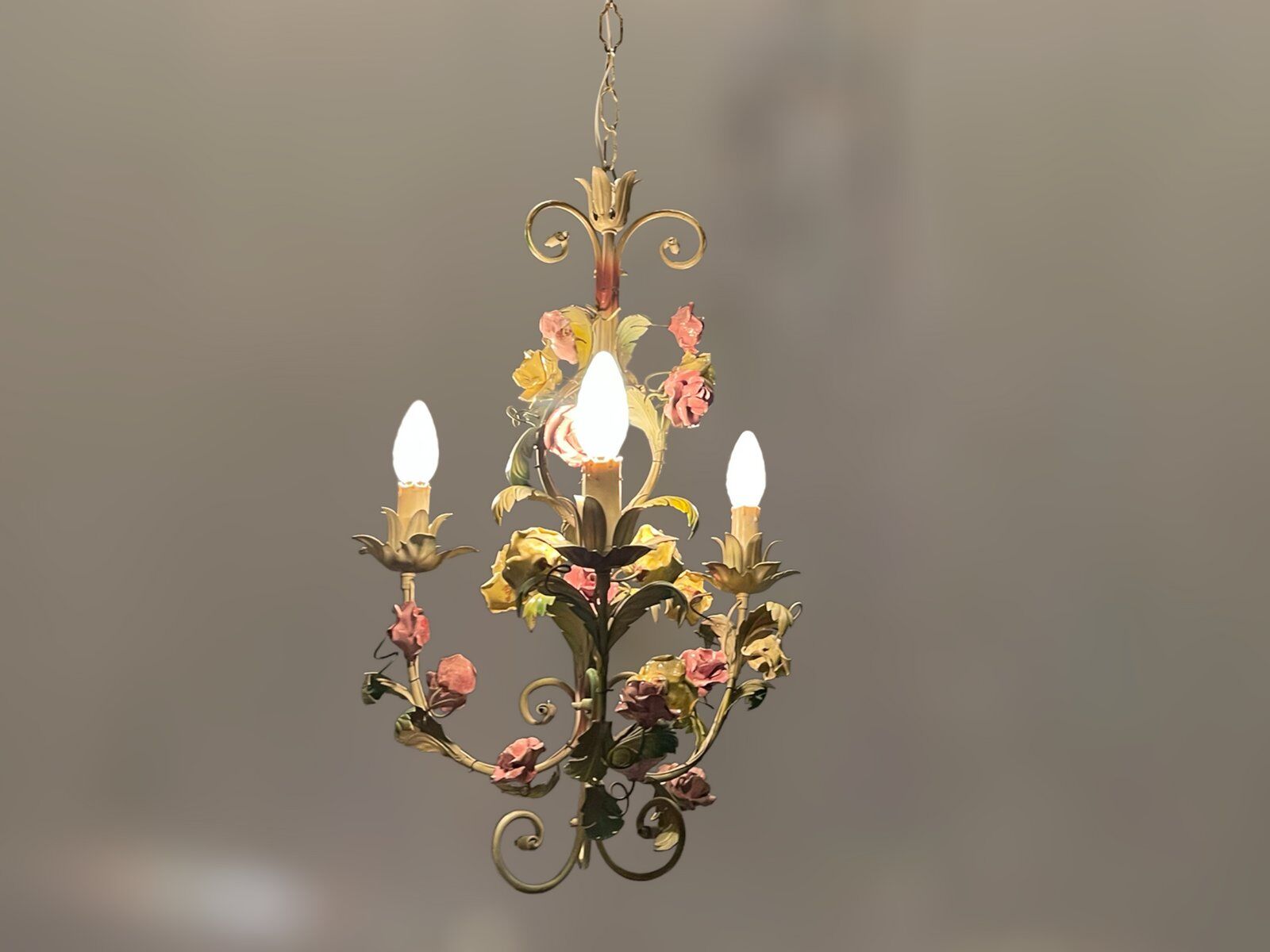 Italian Tole Ceramic Flower Chandelier, 1960s