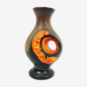 Walter Gerhards vintage vase in orange and brown fat lava, 1960