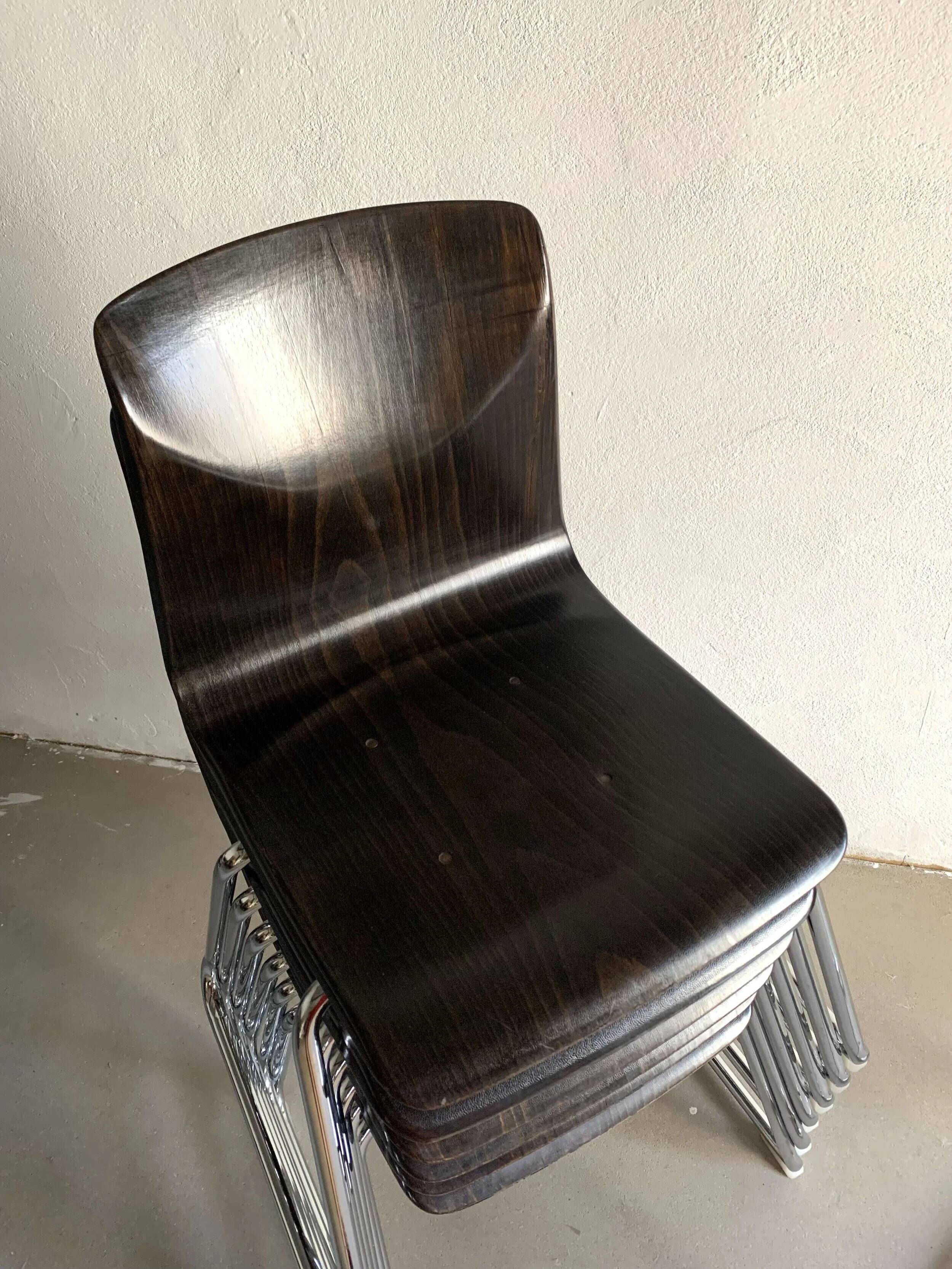 7 chaises de salle à manger empilables en acier tubulaire Pagholtz | Allemagne de l'Ouest | Années 1960