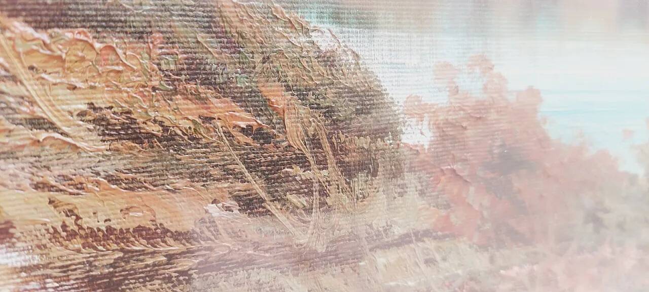 Tuscan landscape by R. Morelli, oil on canvas, late 20th century