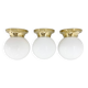 Set of three mid-century brass and milk glass ceiling ligts, restored