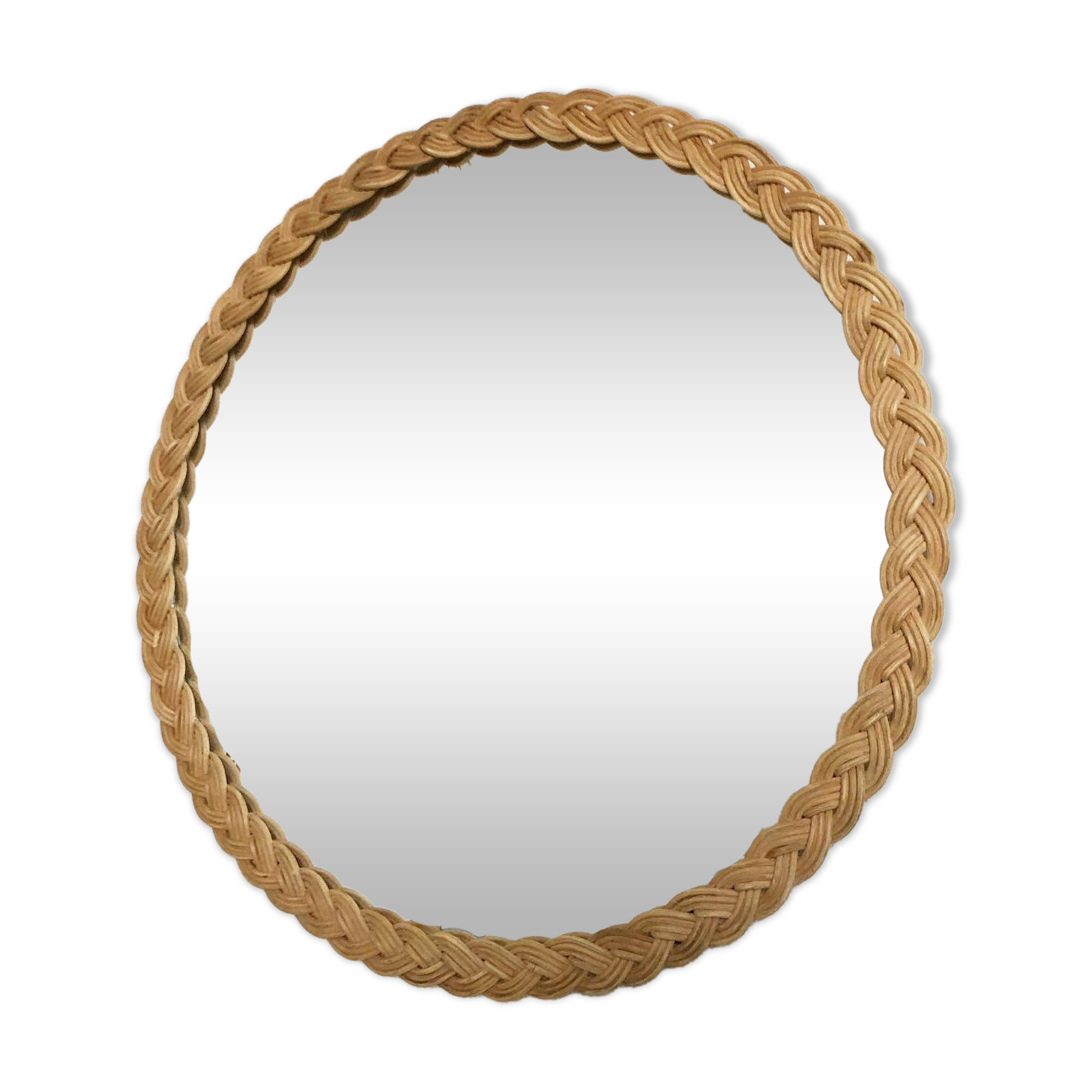 Large round vintage rattan mirror