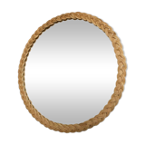 Grand miroir rond en rotin vintage