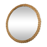 Grand miroir rond en rotin vintage