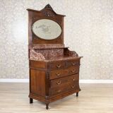 Interwar Walnut Vanity Dresser with Marble Top, 1930s