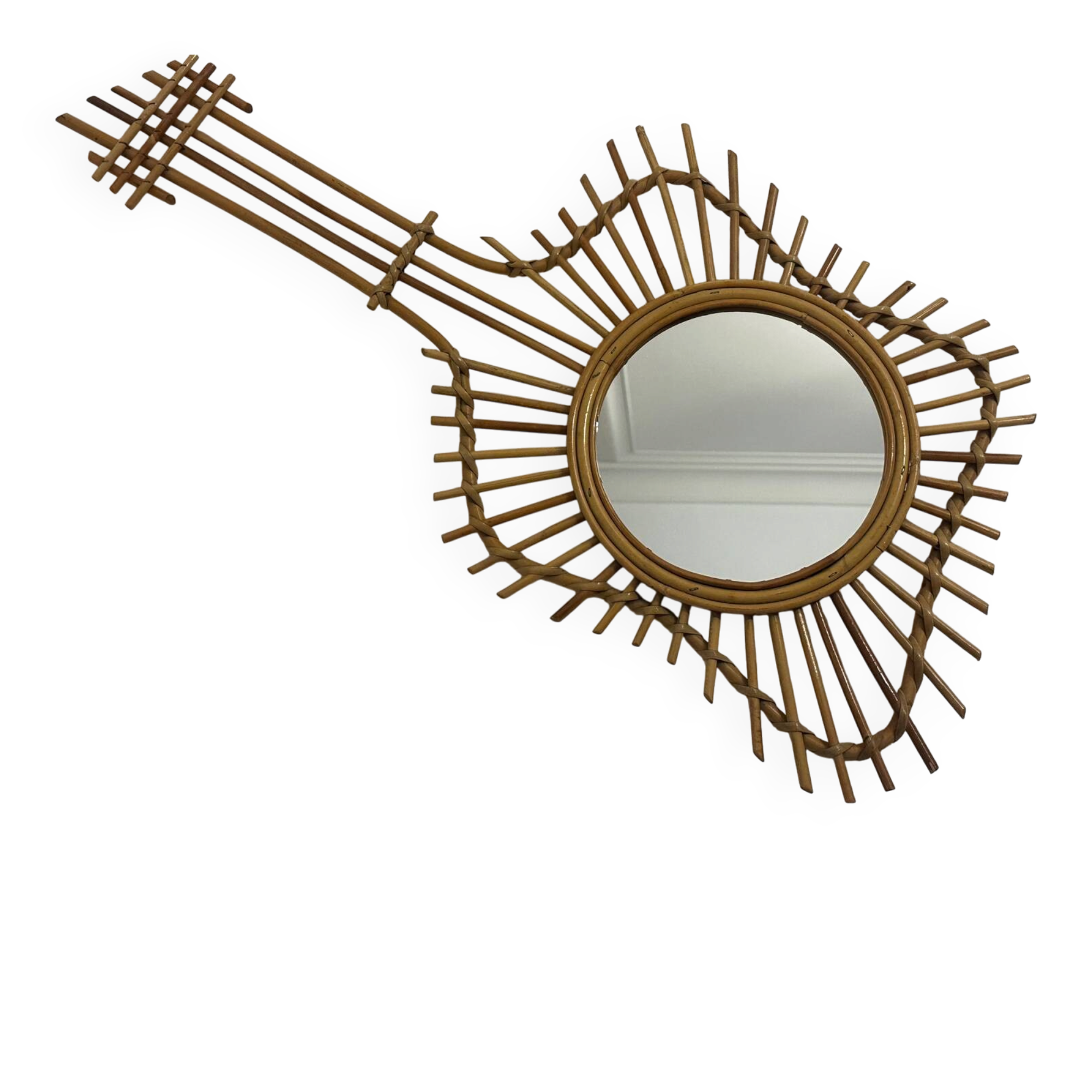 The vintage guitar rattan mirror.