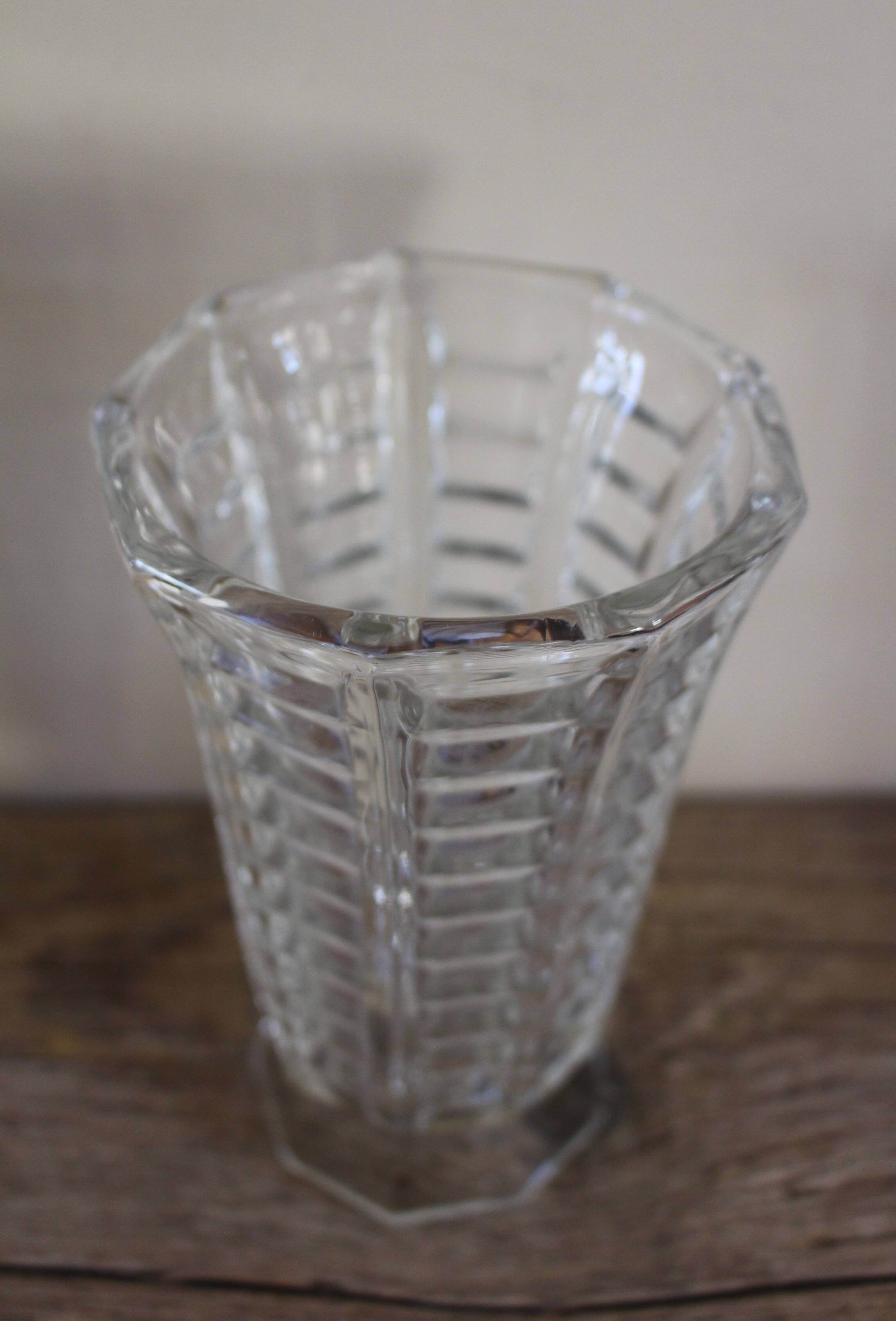 Vintage transparent cut glass pedestal vase