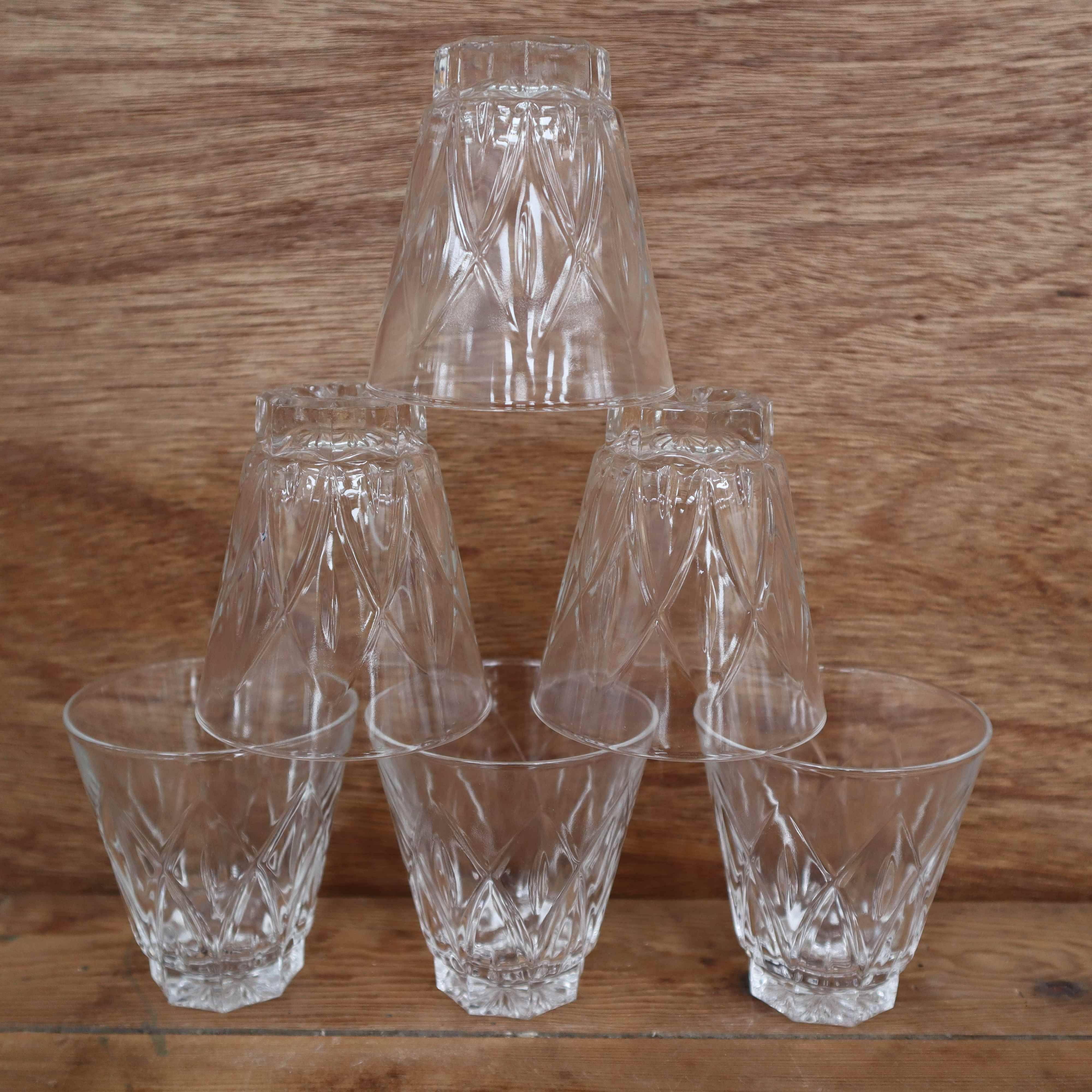 Set of 6 Harlequin water glasses in Reims crystal glass 1950