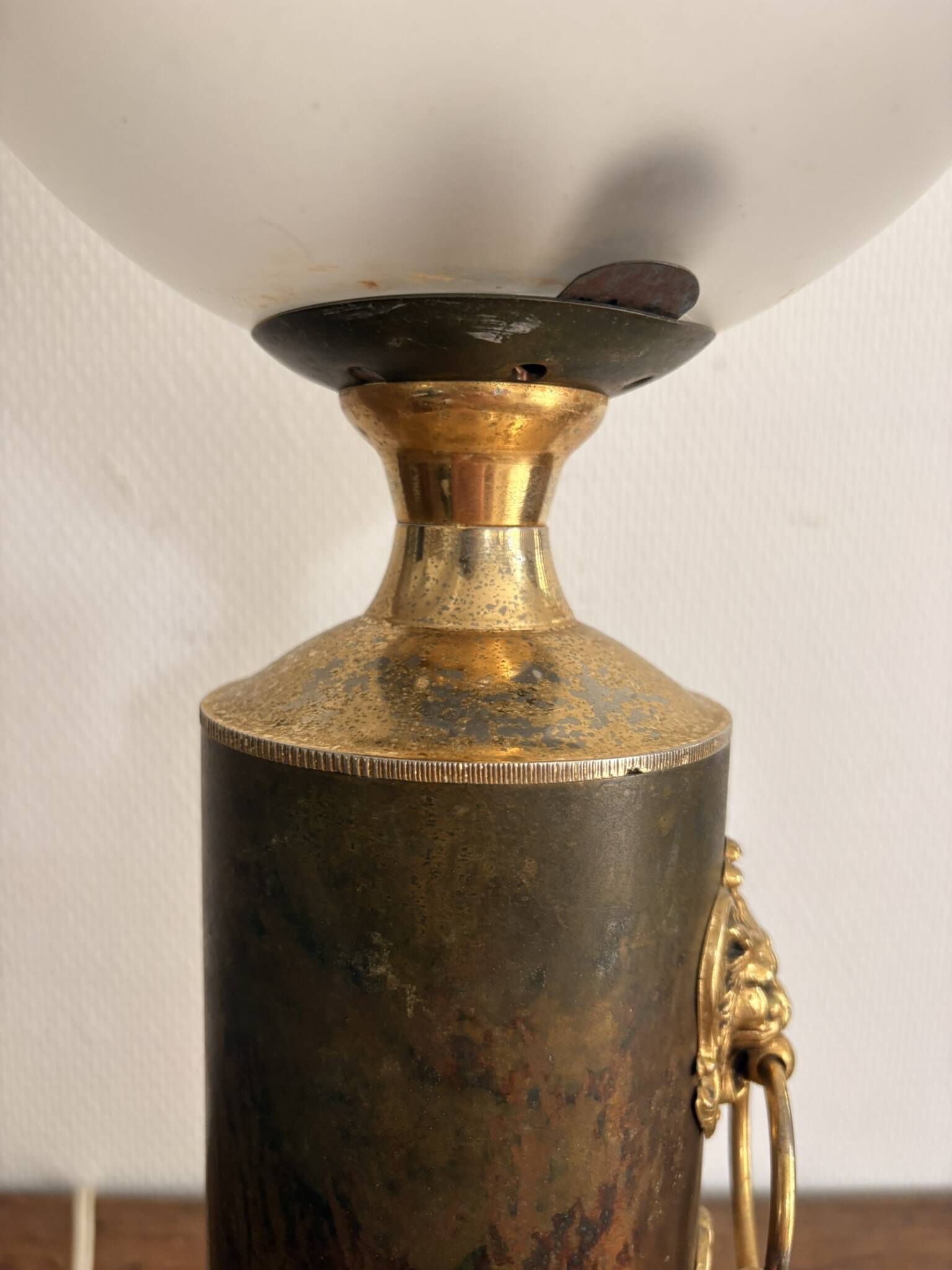 Antique Neo-Classical Empire Lion Balthazar Glass Globe Lamp