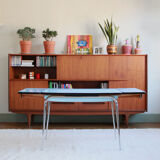 Blue formica table extensions and 2 drawers