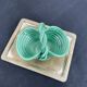 Vintage, woven basket, green, glazed earthenware, grooves, stylized, décor, French decoration, Fran