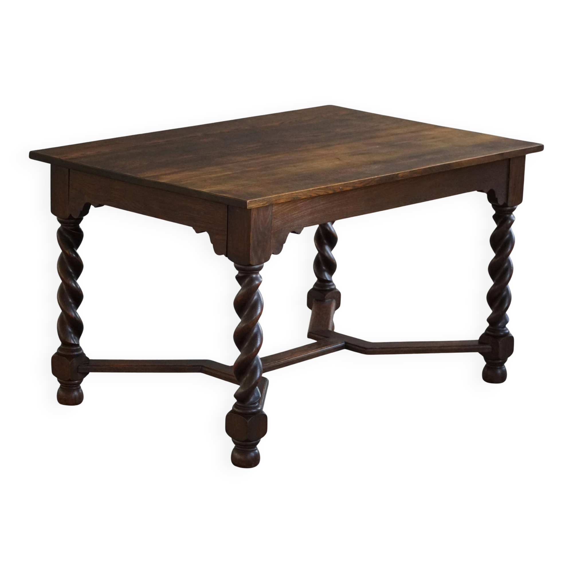 Bureau / Dining table in oak with Danish baroque inspiration and twisted legs, 1900s.