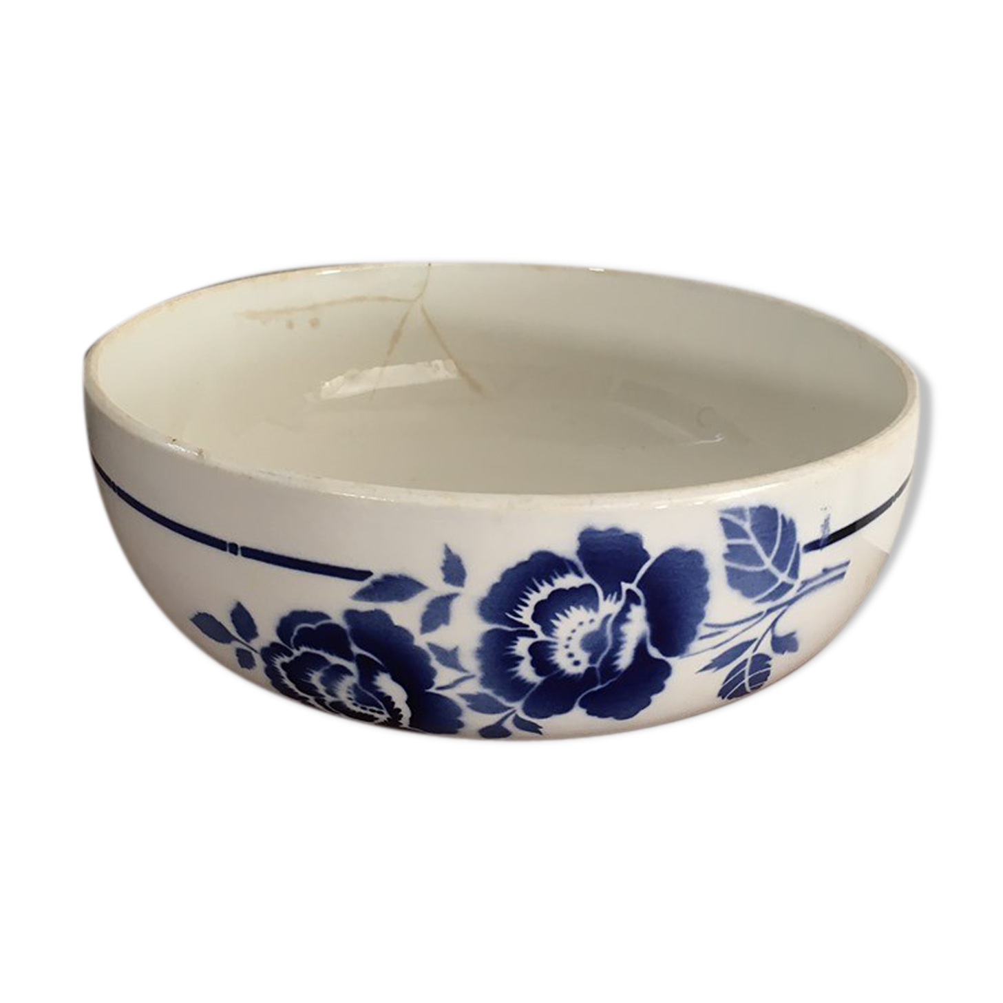 Ancient flowered salad bowl in blue St Amand