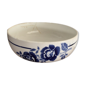 Saladier ancien fleuri en bleu St Amand