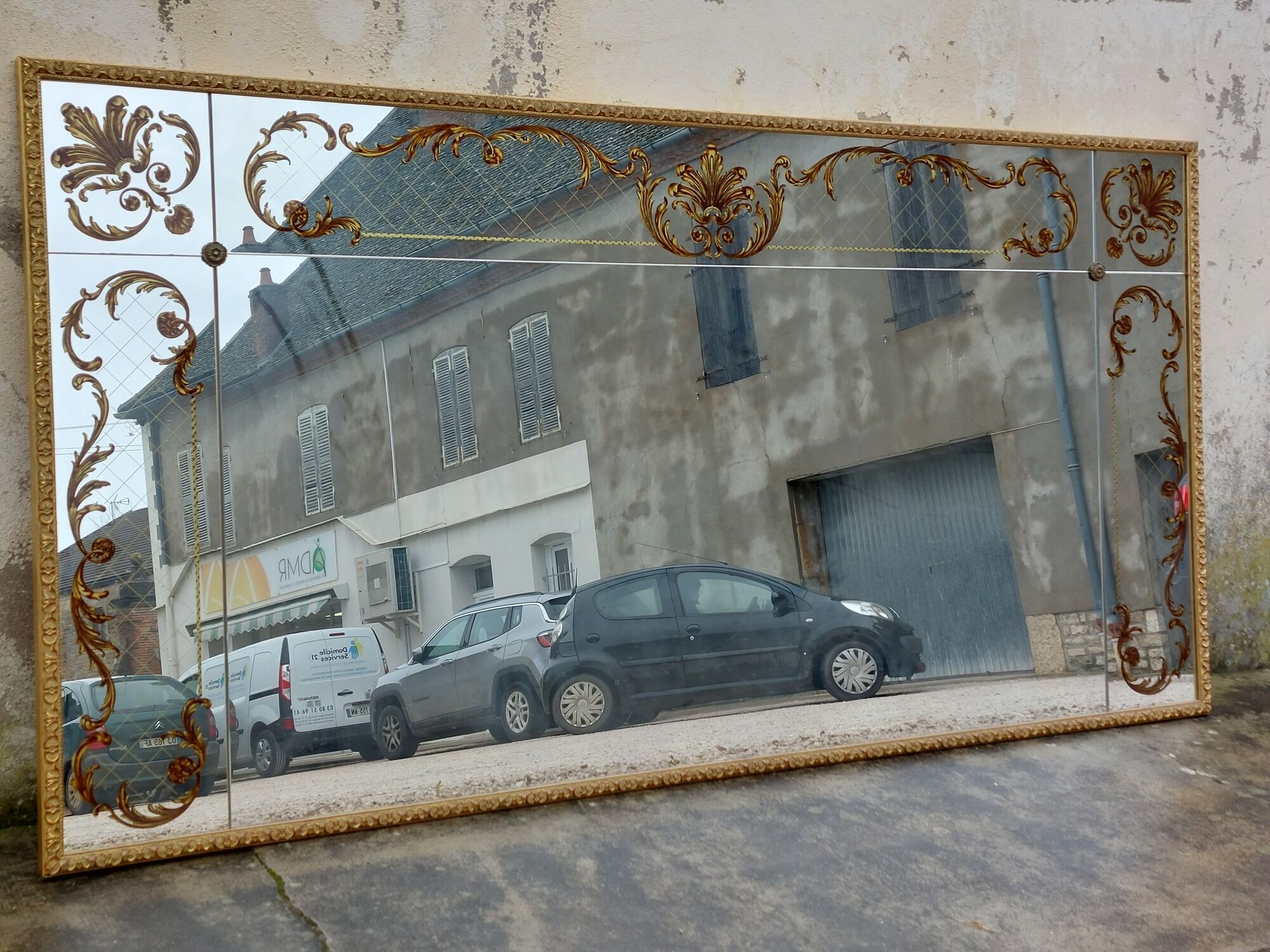 Venetian mirror Art Deco brasserie bistro in eglomerized glass 204x105cm