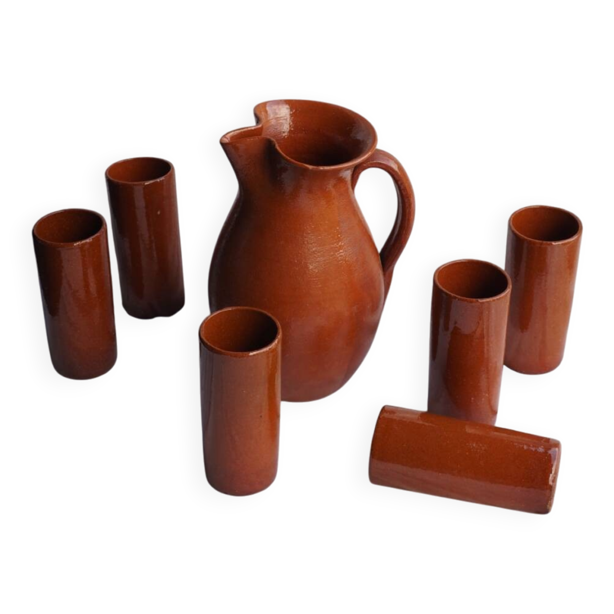 Orangeade service with a jug and 6 glasses - vintage terracotta