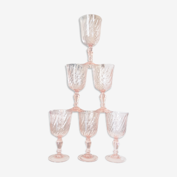 lot de 6 verres à vin rouge rose rosaline luminarc arcoroc 14,5cm vintage