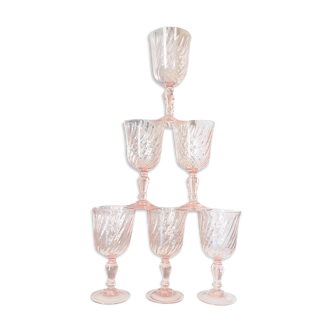 lot de 6 verres à vin rouge rose rosaline luminarc arcoroc 14,5cm vintage