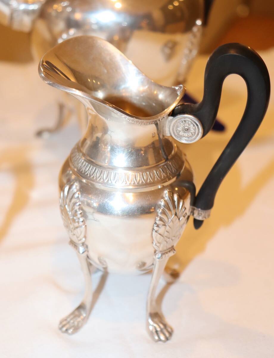 Silver-plated metal tea and coffee service in Empire style.
