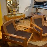 Pair of Danish armchairs from the 70s in leather and solid oak