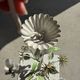 Small vintage cream metal flower chandelier with orange flowers and 3 arms.