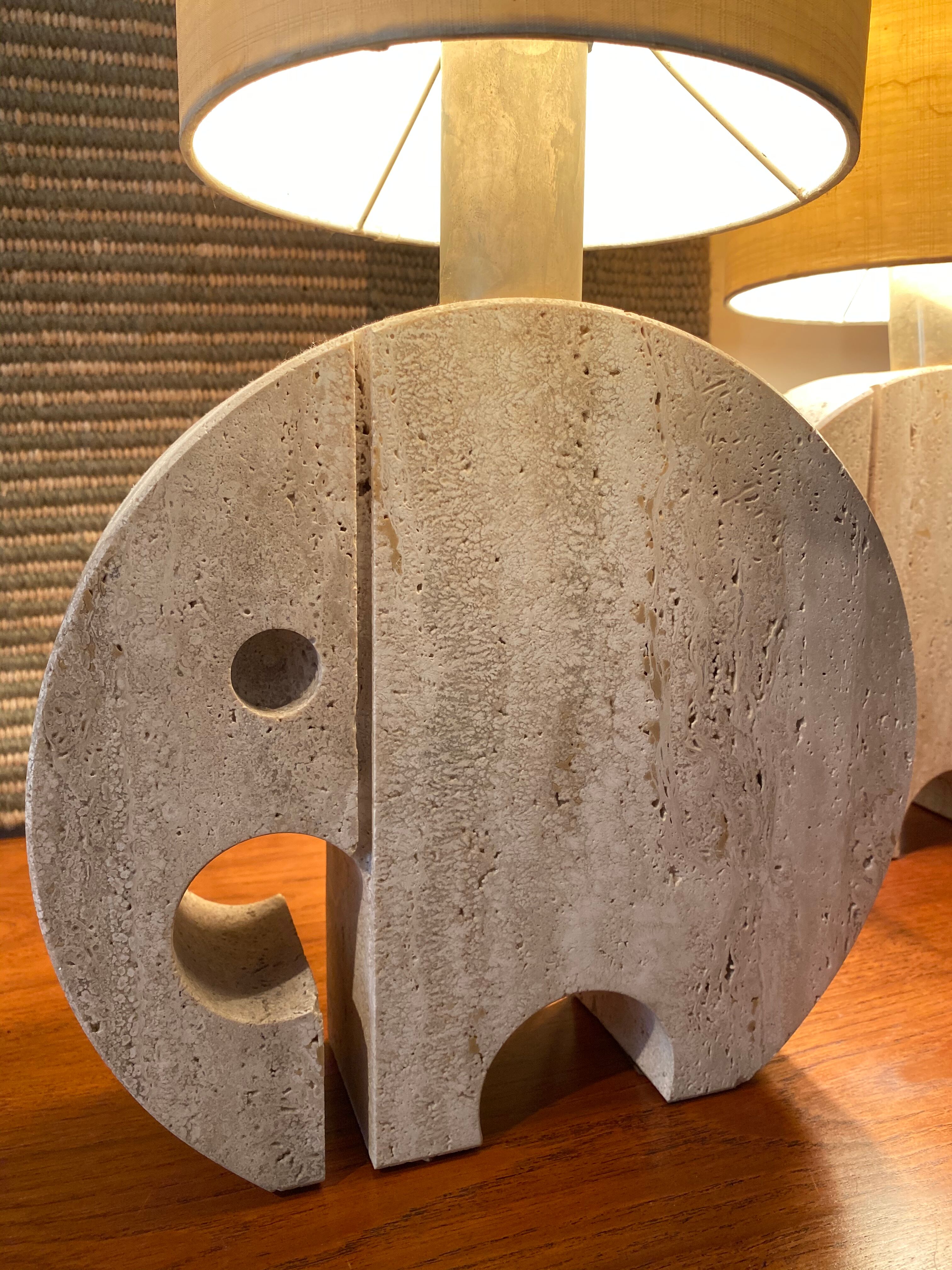 Pair of travertine lamps. Fratelli Mannelli. 70s.