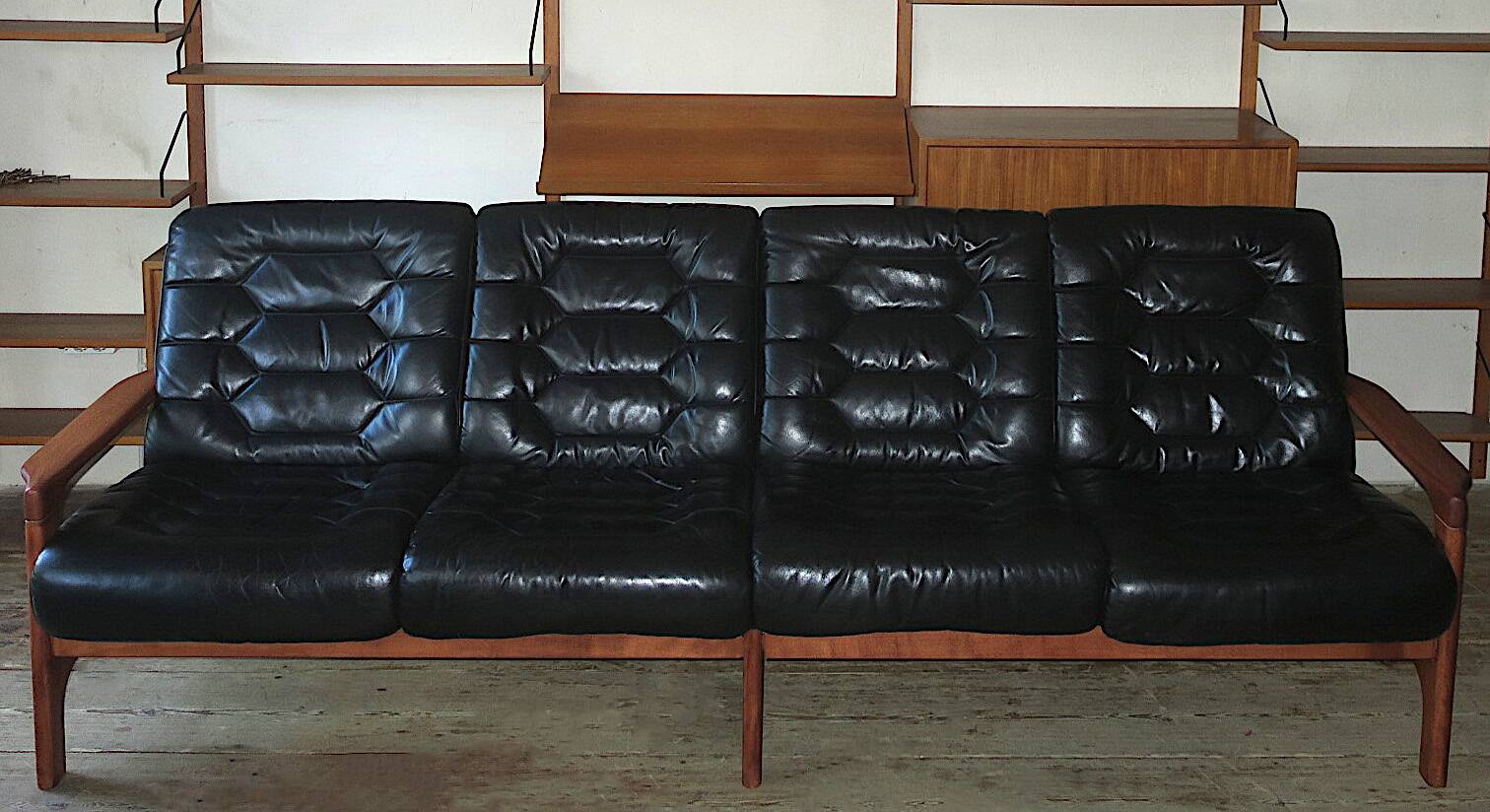 Danish 4-seater sofa with leather upholstery 244 cm, 1960s