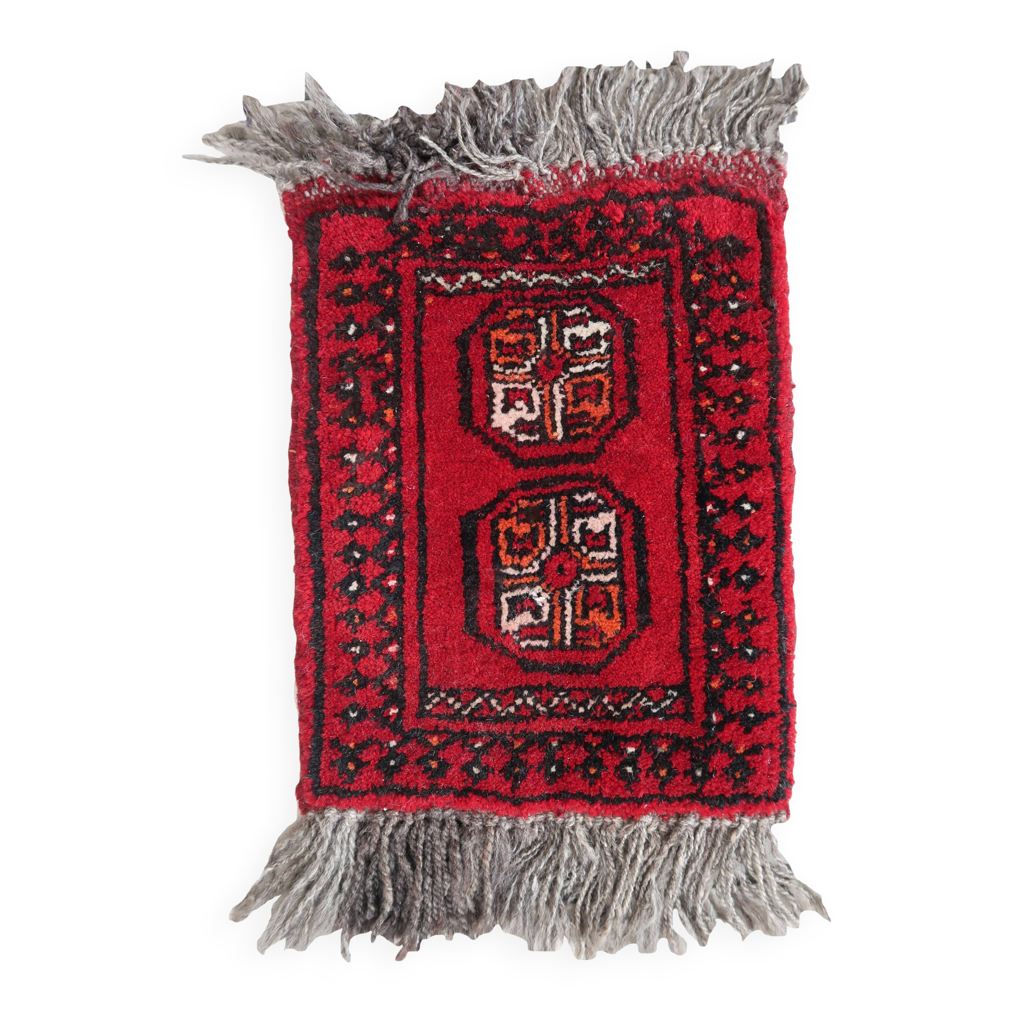 Tapis vintage fait main Ersari – 24 x 30 cm – Rouge éclatant - 1C968