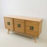Rattan sideboard, Vallauris tiles, 1950s