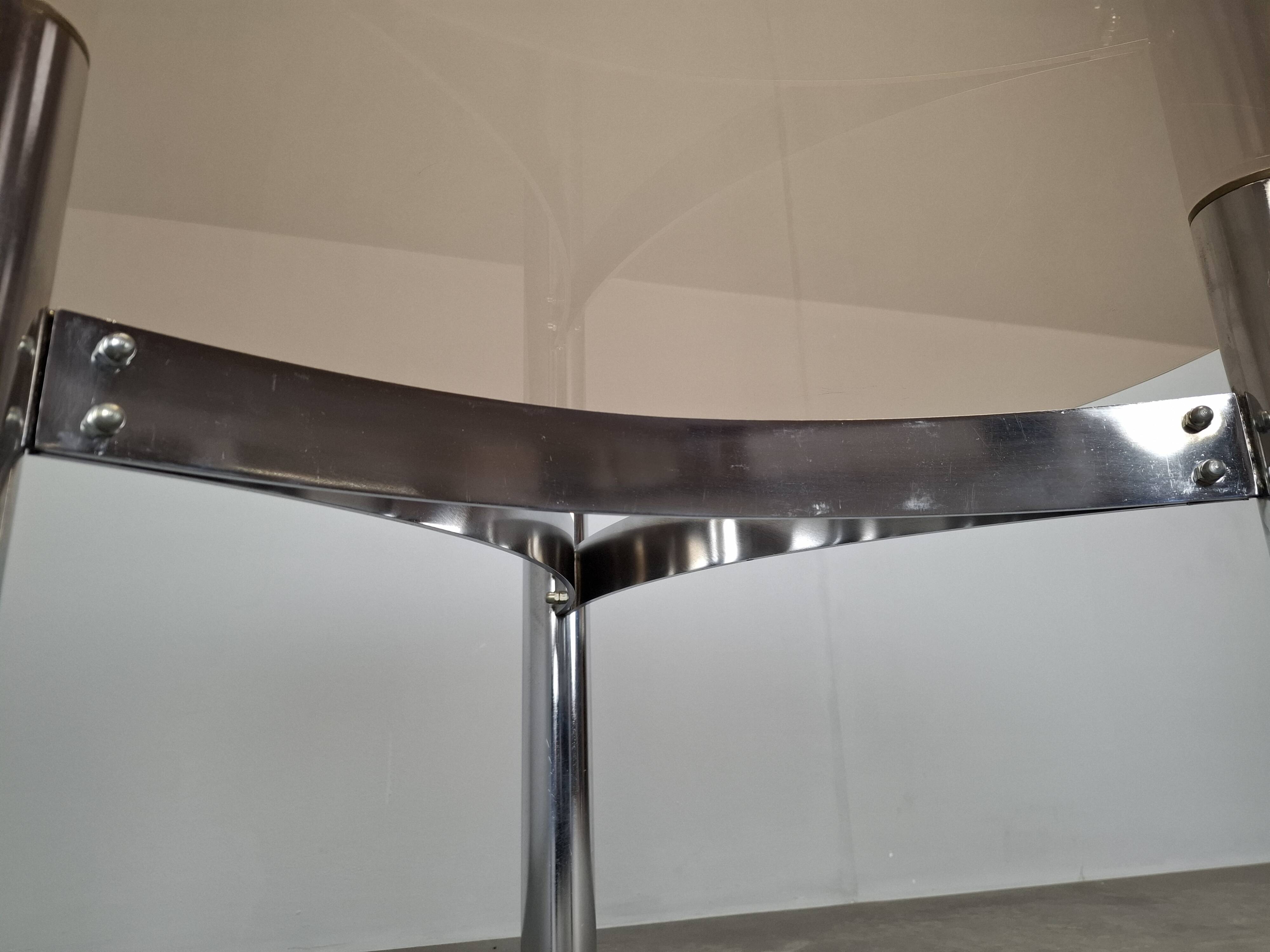 Mid-century Czechoslovak smoked glass coffee table, chrome metal, 1970s