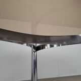 Mid-century Czechoslovak smoked glass coffee table, chrome metal, 1970s