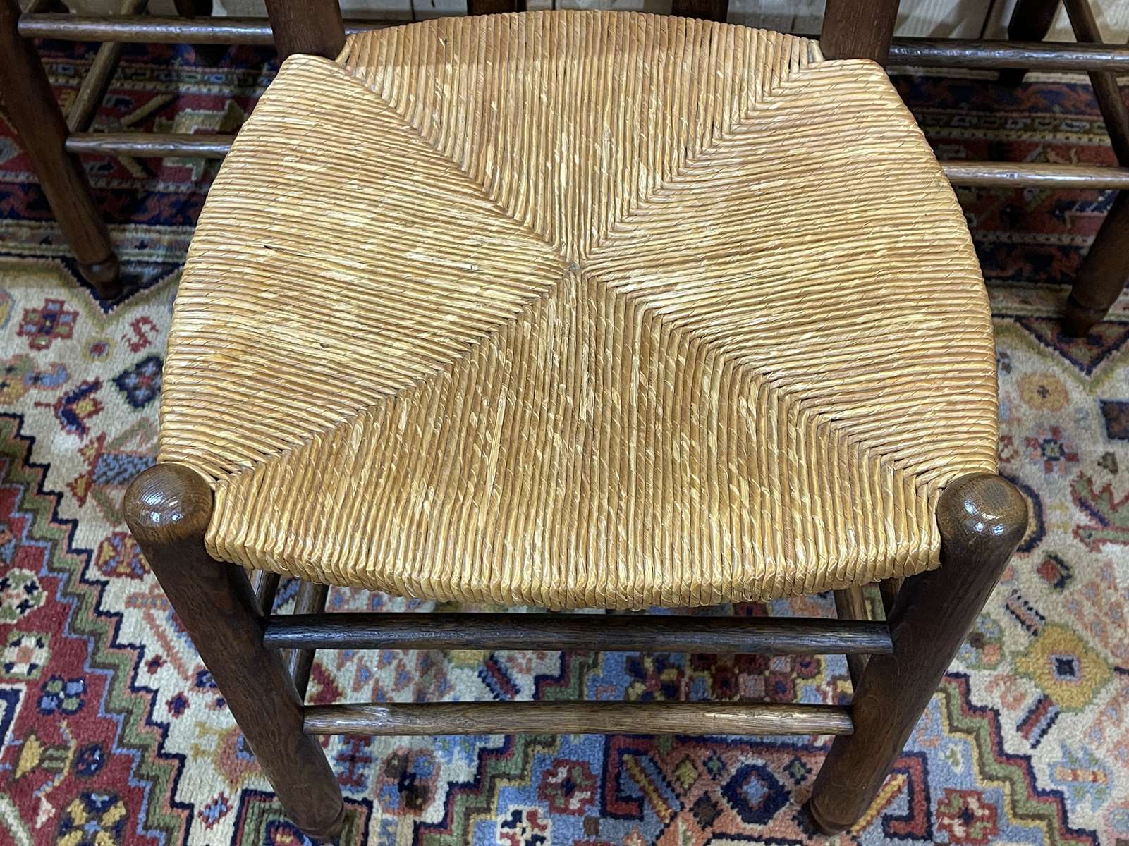 Suite of 8 oak chairs and straw seats - 1950s work