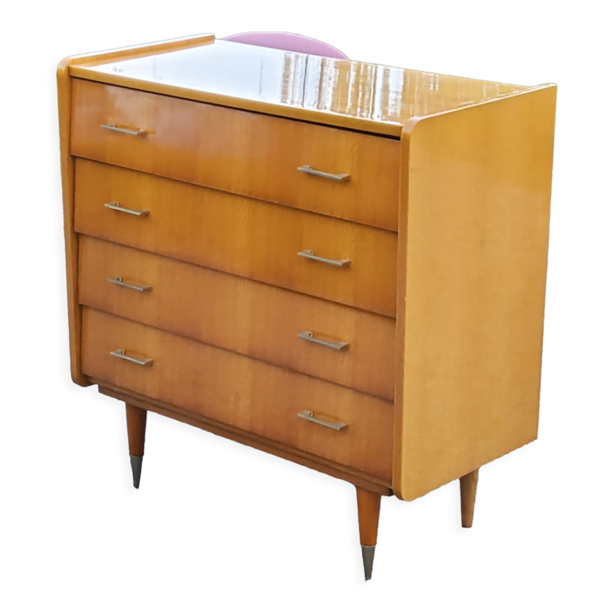 Vintage chest of drawers from the 60s in blond oak 4 drawers conical feet