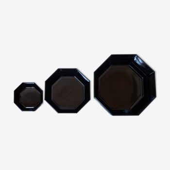 Ensemble de 3 saladiers Arcoroc noir octogonal