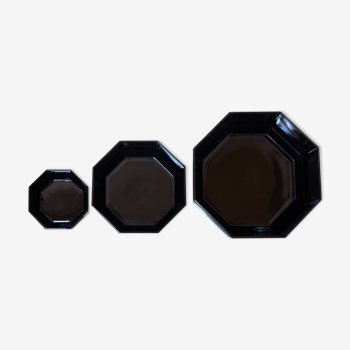 Set of 3 octagonal black arcoroc bowls