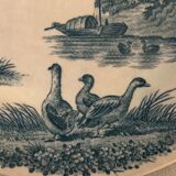 9 dessert plates old chickens, geese and pheasants blue field service Terre de Fer