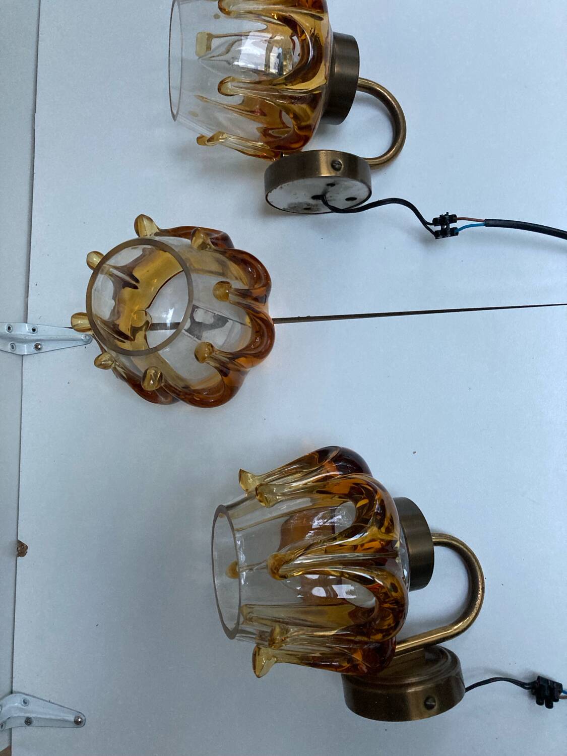 Pair of Murano glass wall sconces, vintage Italian 70s.