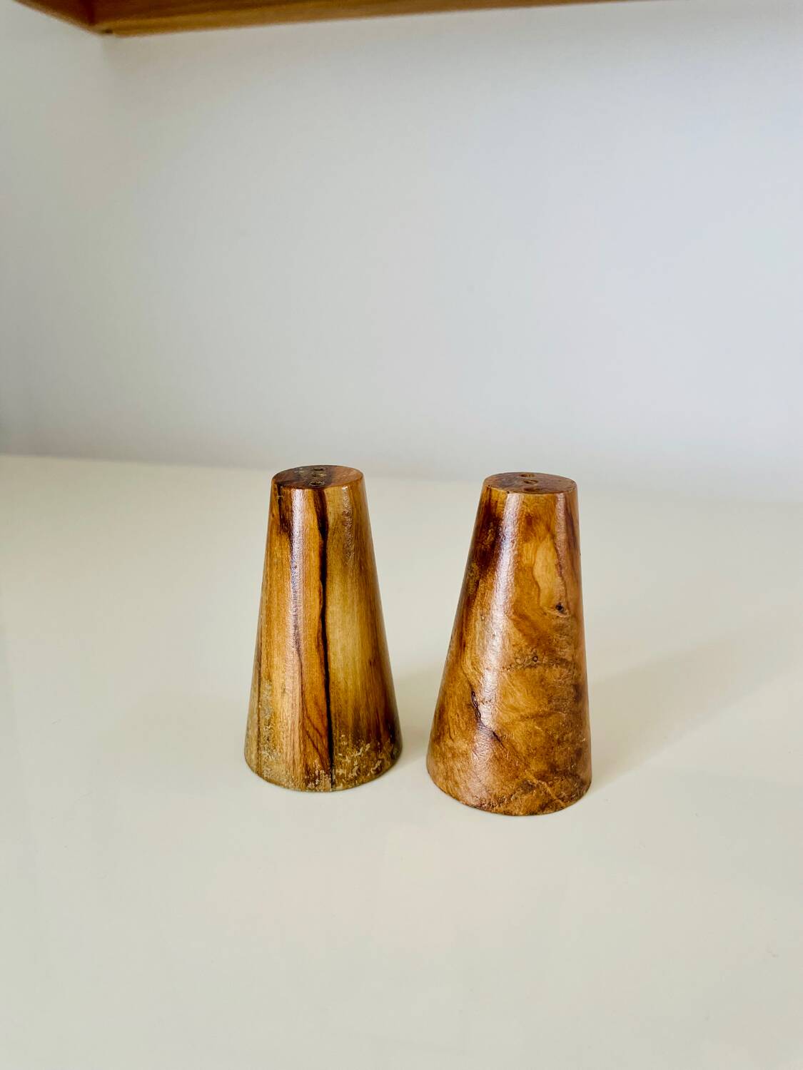 Vintage olive wood salt and pepper set