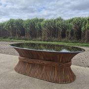 Sheaf of wheat bamboo coffee table glass top 1970s McGuire