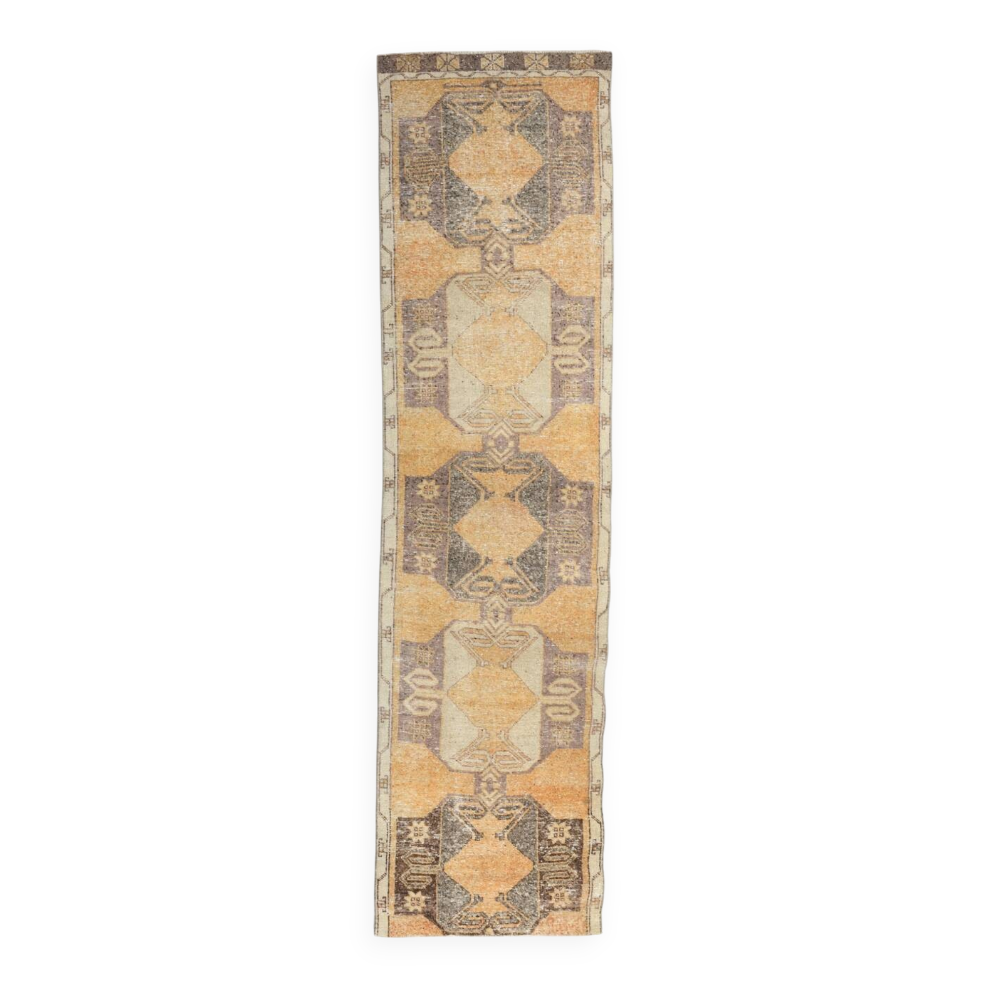 3x11 Mustard Brown Oriental Vintage Runner Rug, 85x329Cm