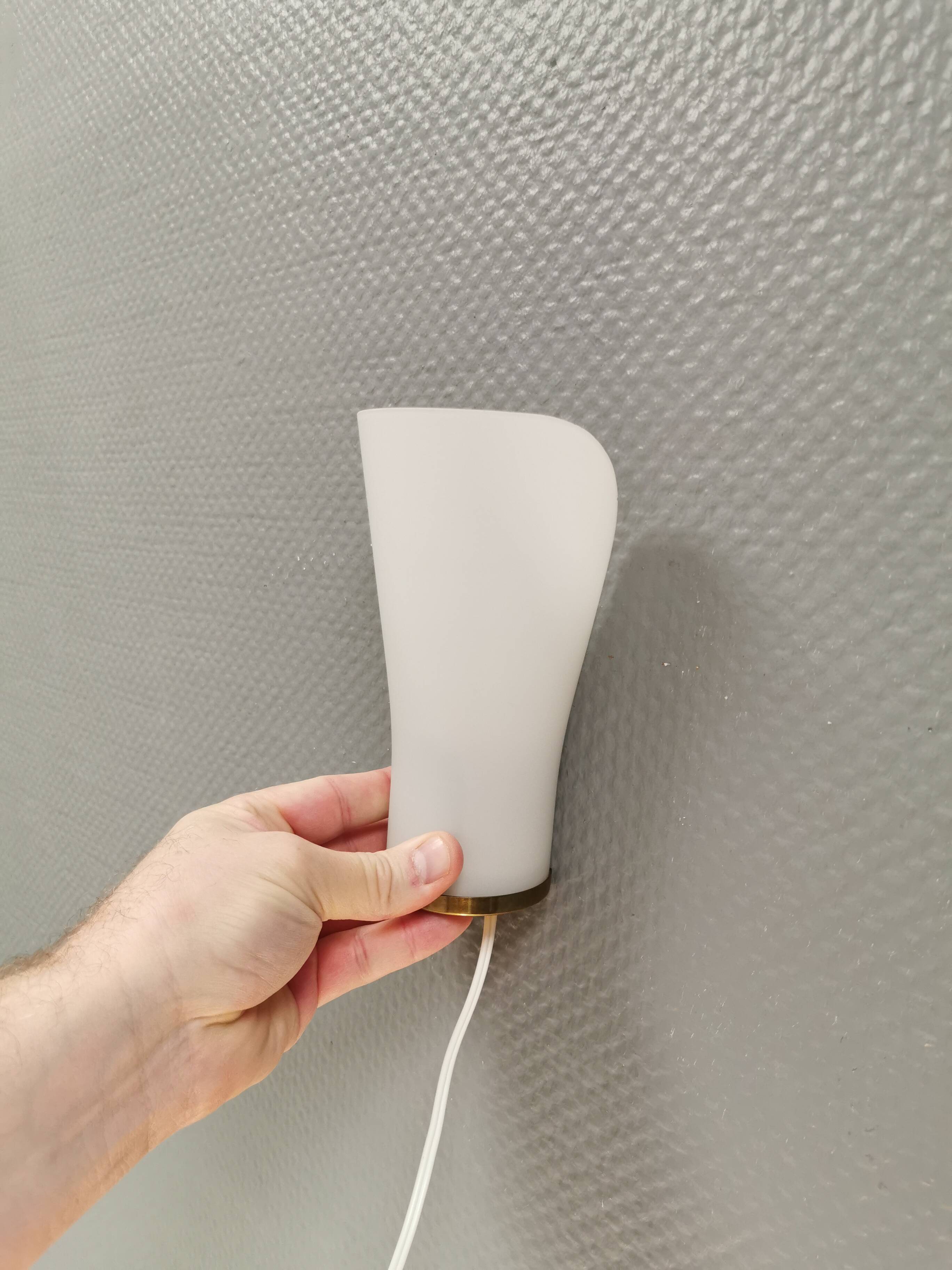 A set of retro wall lamps with white opal glass shades, Denmark 1950s