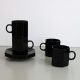 4 cups and black saucers Octime Arcoroc 80's