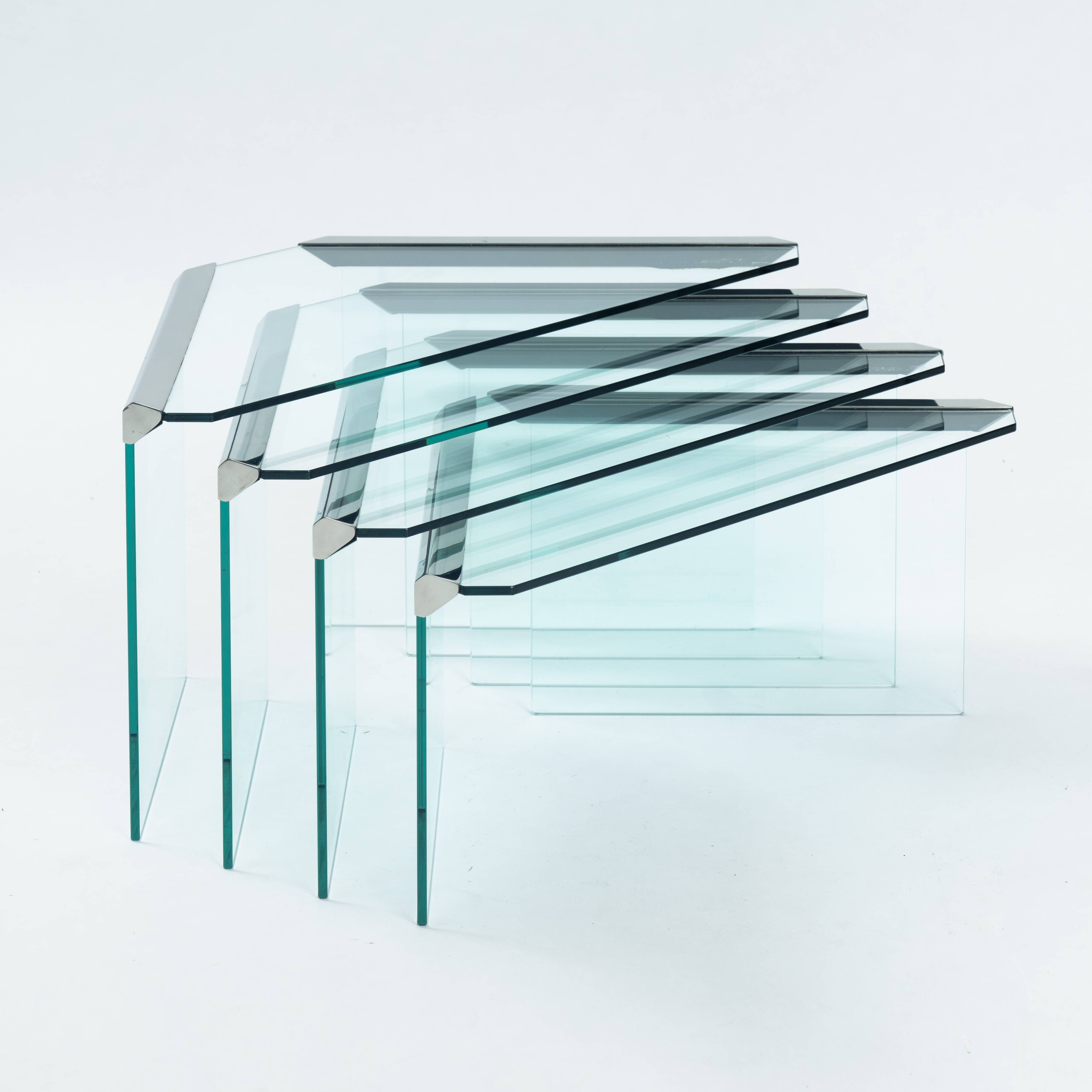 Glass & chrome Nesting Tables by Pierangelo Galotti Radice, Italy, 1970s