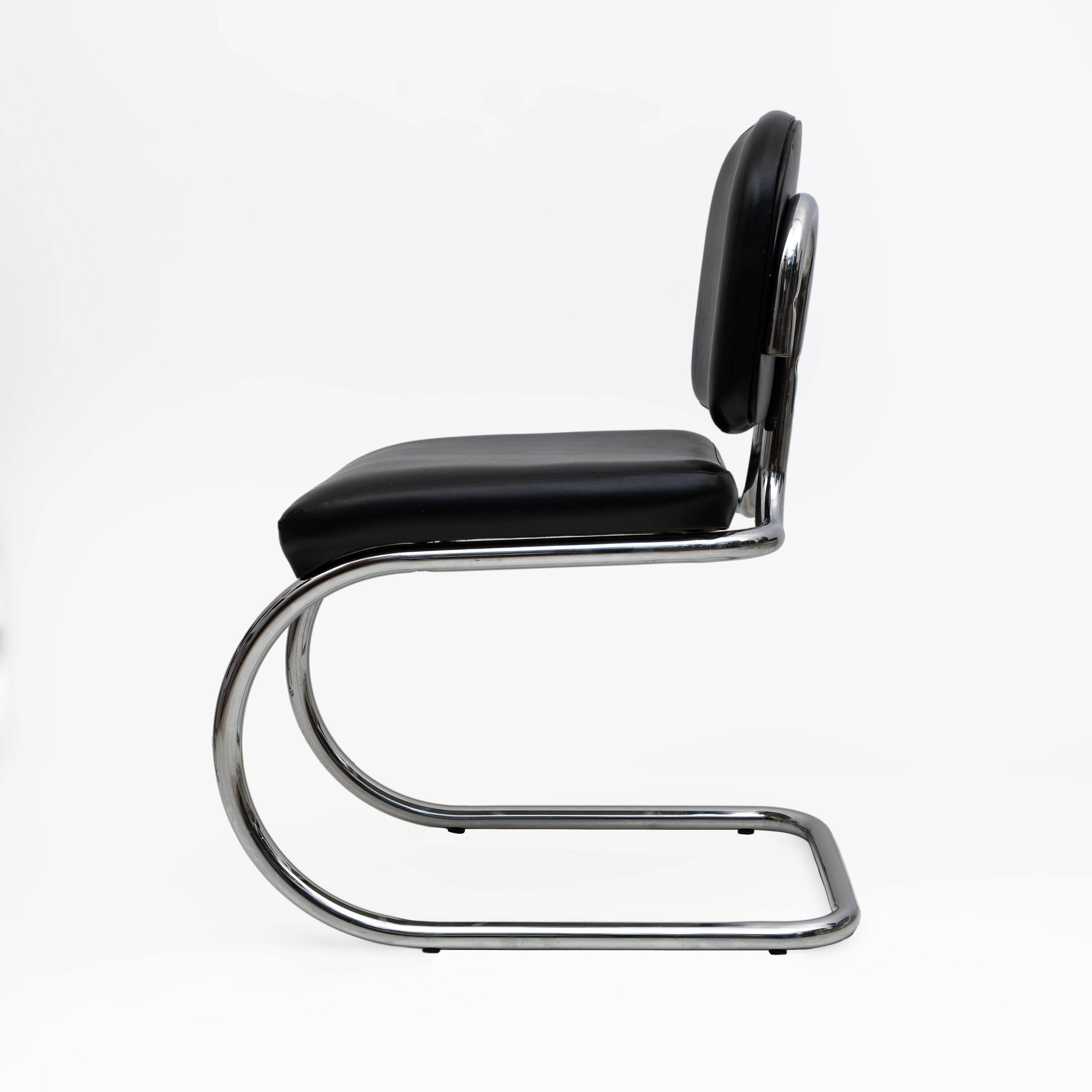 Six of Leatherette and Metal Chromed Cantilever Dining Chairs