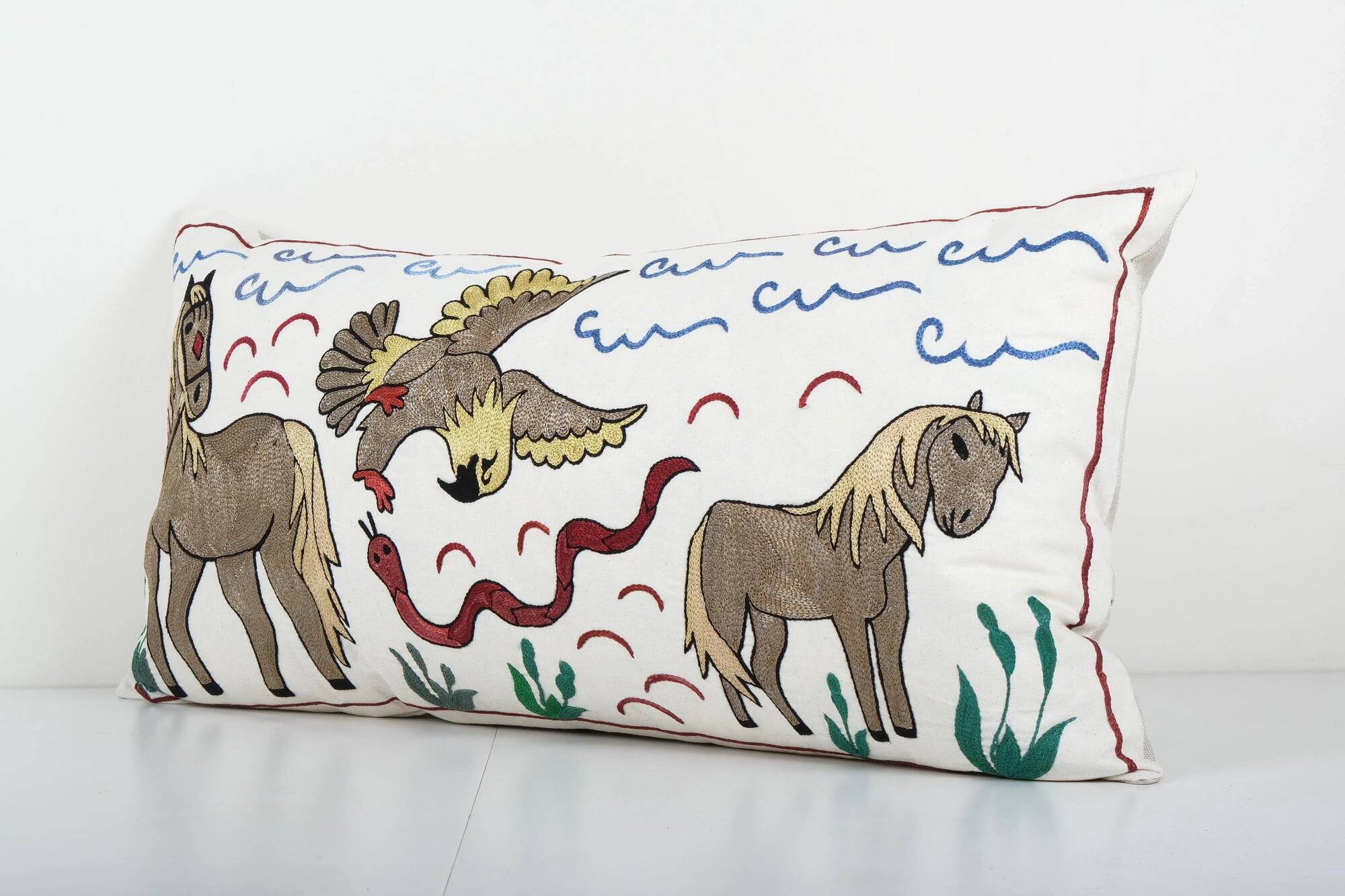 Vintage embroidered cushion cover 46x89 cm