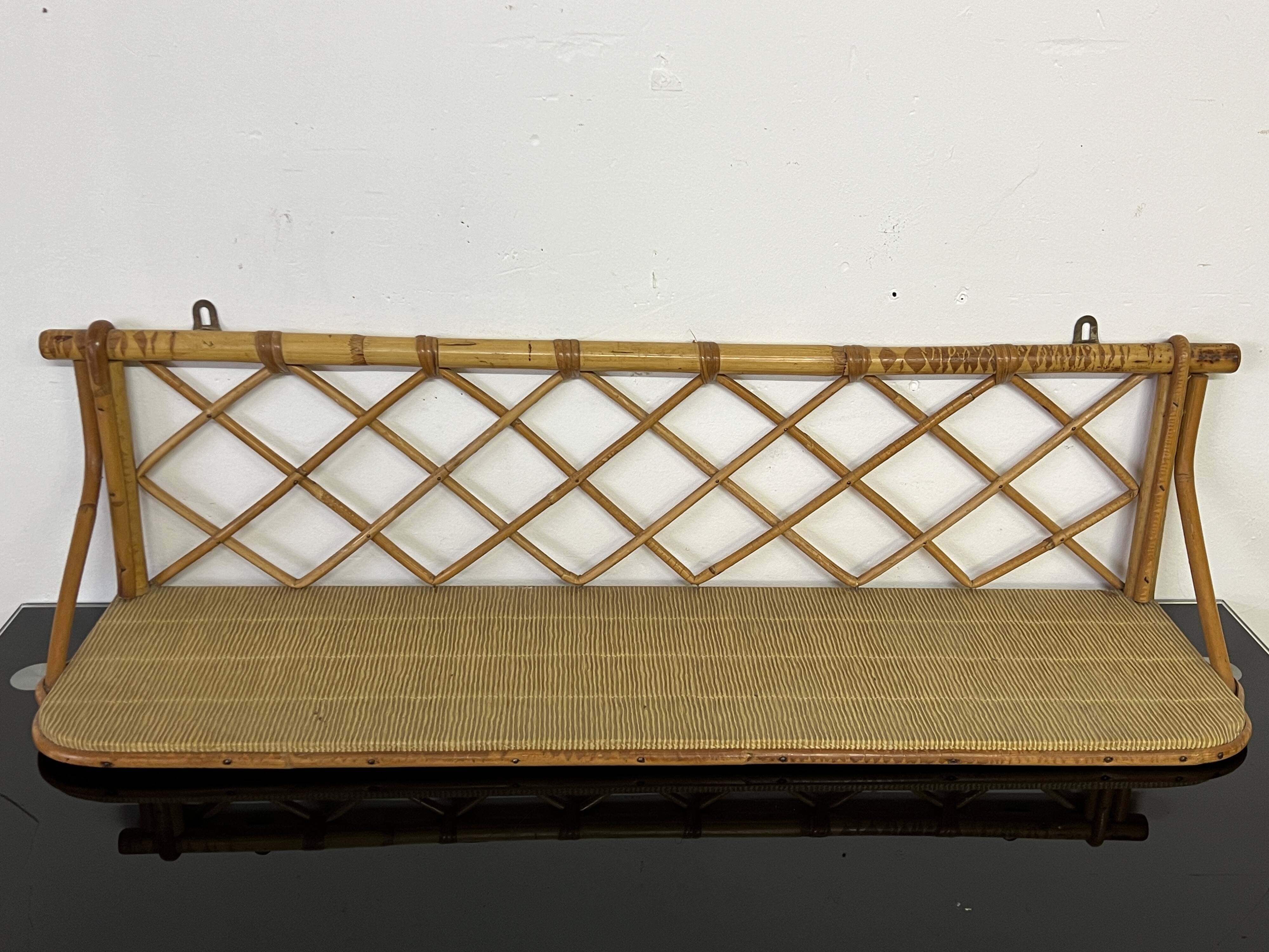 Vintage rattan wall shelf