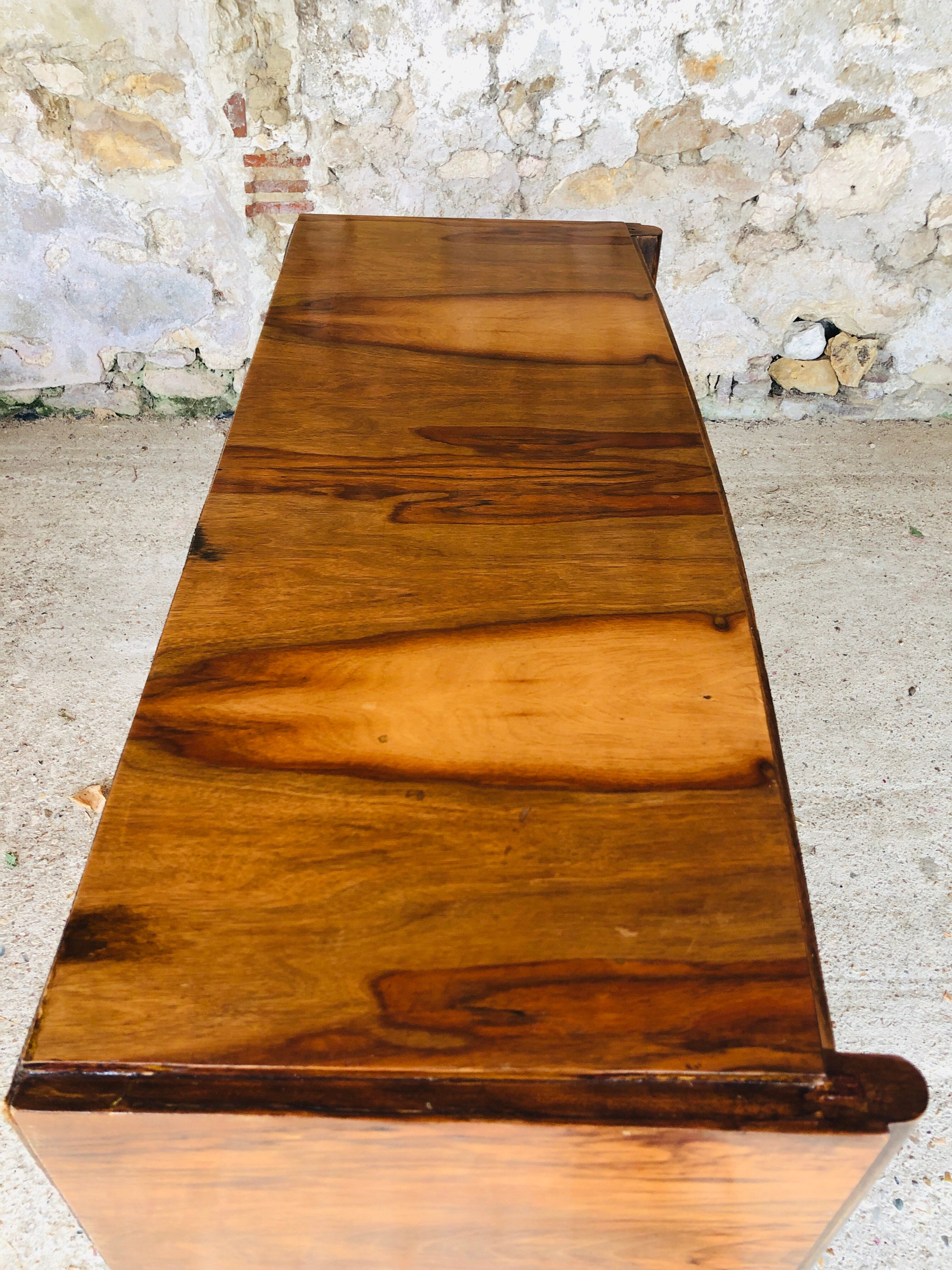 Art Deco chest of drawers in flambé walnut veneer circa 30's/ 40's