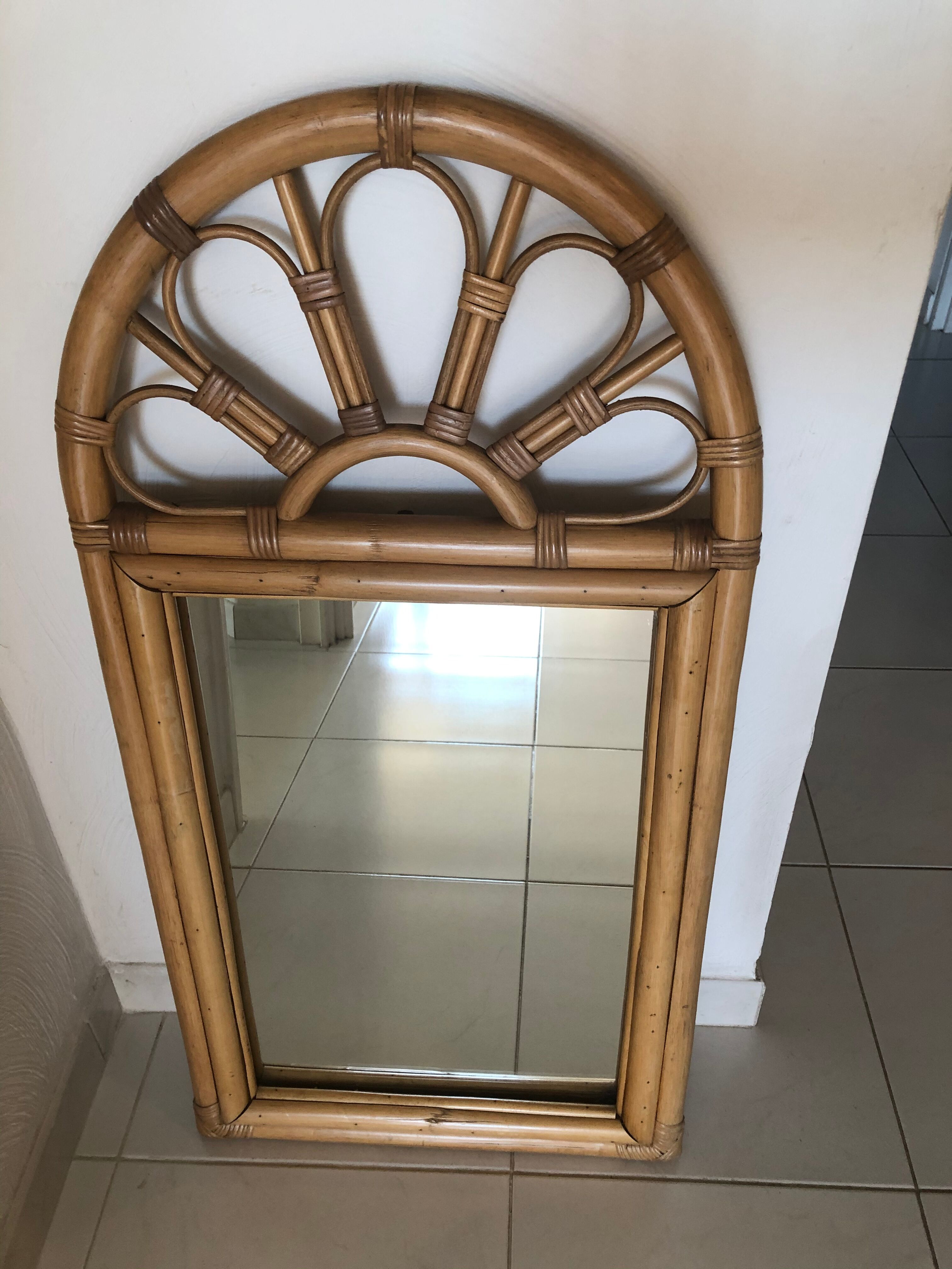 Rattan mirror and vintage bamboo  50x100cm