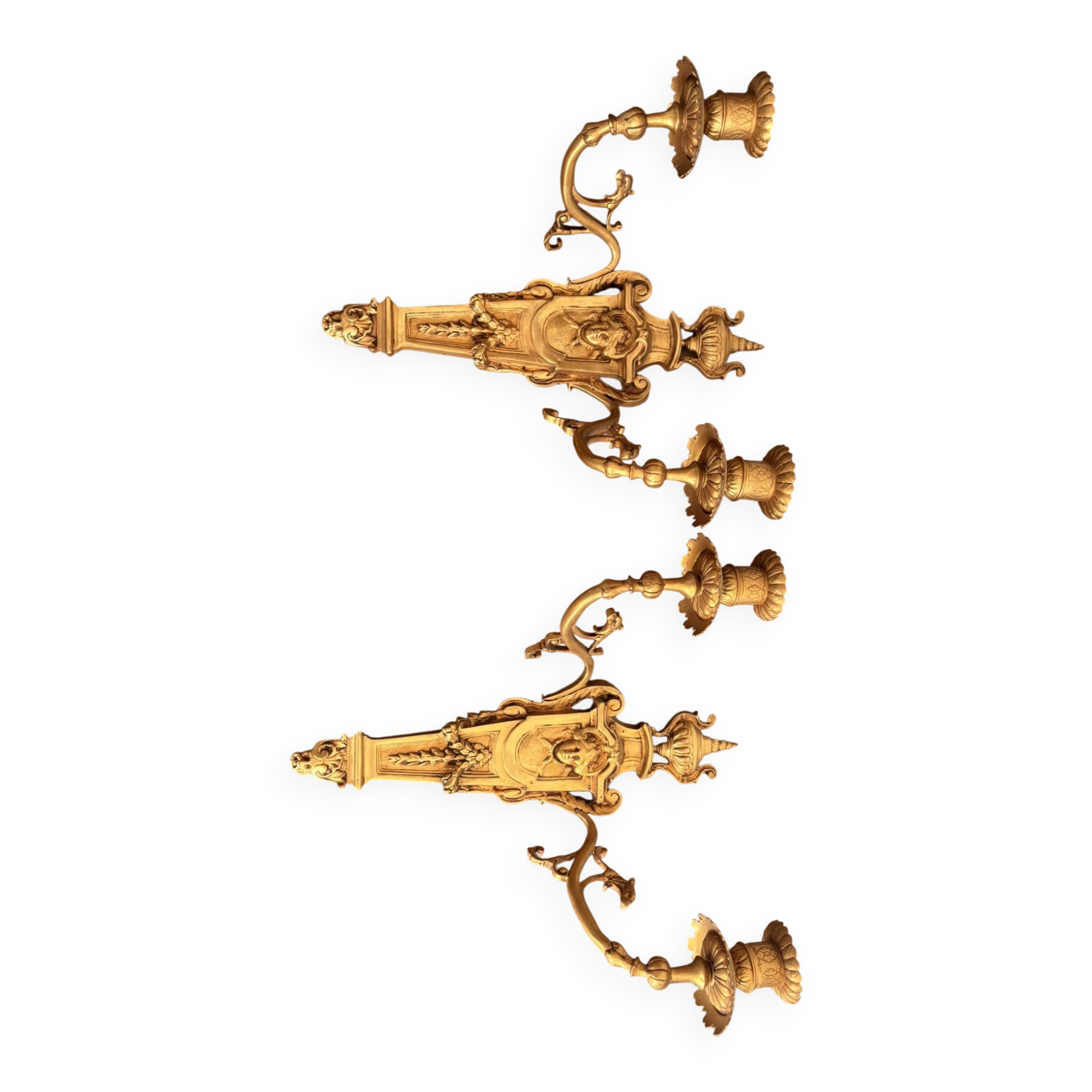Pair of Gold Wall Sconces in Louis XVI Style from the Napoleonic III Era, Apolon, 19th Century