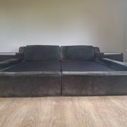 Cadre de lit double - Roche Bobois années 70 - complet – daim vert d’origin